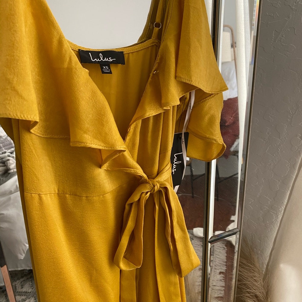 NWT Mustard yellow long satin wrap maxi dress!